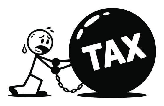 Stick figure struggling with tax burden vector illustration