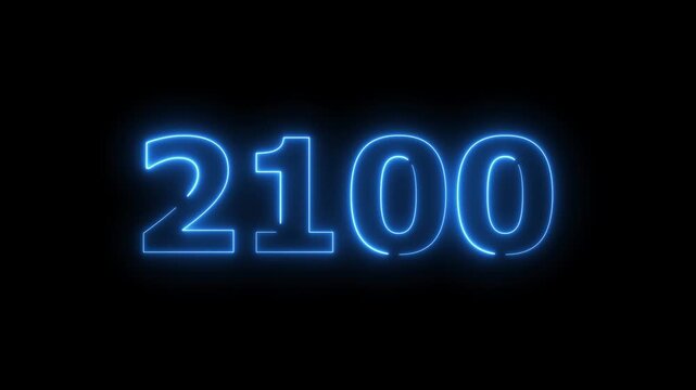 2100 Sal number neon text animation. Neon blue number new year background 4k video.