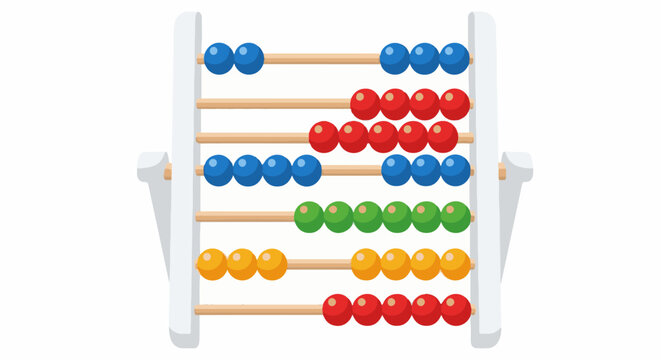 A vintage wooden abacus with colorful beads on white background