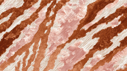 Obraz premium Abstract copper metallic zebra stripe texture background rose gold brush strokes pattern liquid metal foil diagonal lines shiny organic waves template design element backdrop wallpaper