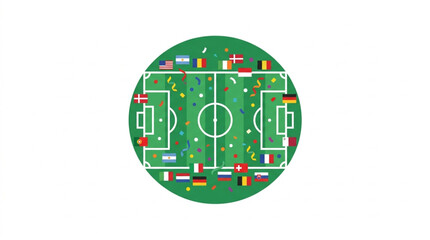 Circular Soccer Field With Many International Flags. © Yandi