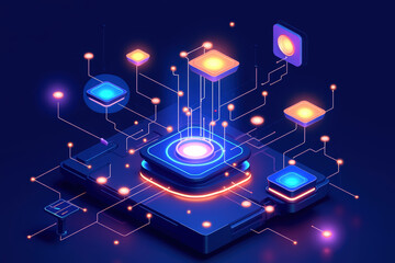 Fototapeta premium Futuristic digital network with glowing nodes and data flow in cyber technology setting