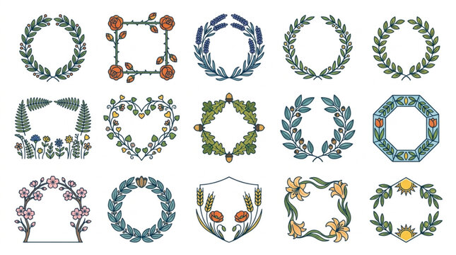 Collection of Decorative Floral Wreaths and Frames.