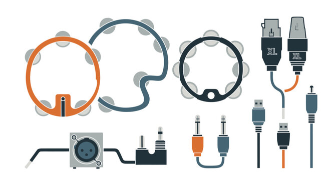 Musical Instrument and Audio Cable Icon Set