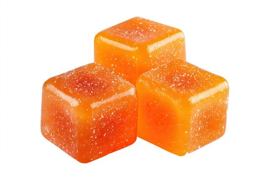 Three orange cubes isolated studio shot with overhead lighting