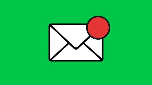 Email warning notification flat icon animation on a green screen background. 4K looping animation.
