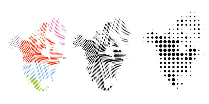 Set of halftone maps of north america, vector illustration 