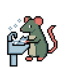 Obraz premium Rat animal illustration, be careful of rat disease, rat wash hands, hanta virus, Pixel art style rat illustration