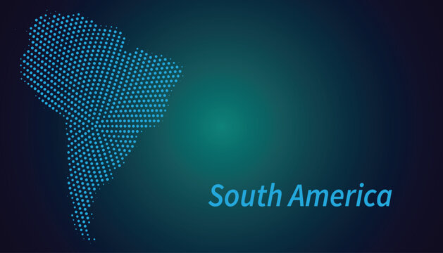 South america map made of glowing dots, digital technology style, abstract continent silhouette, vector illustration 