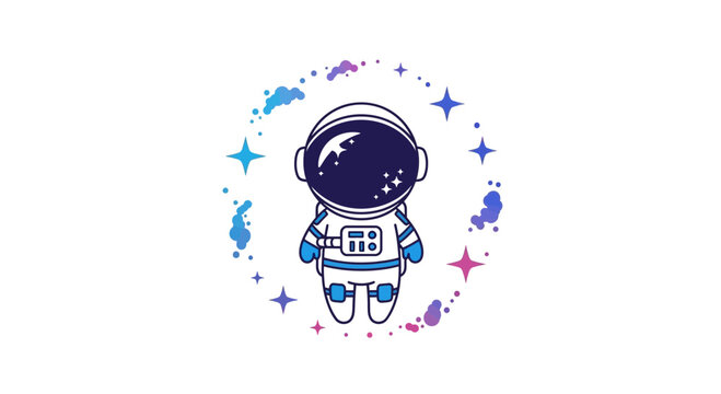 Cute cartoon astronaut character floating in space with stars.