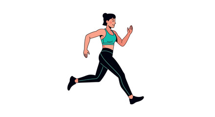 Fototapeta premium Cartoon illustration of a young woman running in sportswear.