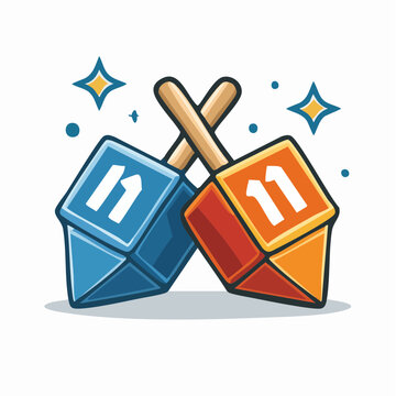 Two Dreidels with Hebrew Letters