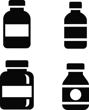Fitness supplement icons set with protein bcaa and creatine containers isolated on white background black silhouette collection for gym nutrition and health use