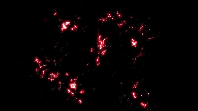 Red electric energy line background effect, bright electric lightning bolt striking across, abstract red lightning energy background with glowing electric patterns and power texture on black screen.