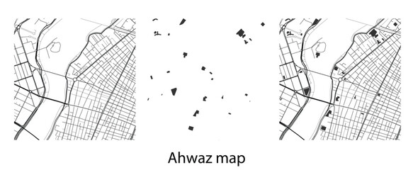 Ahvaz city map set with streets and building footprints vector illustration template for urban planning tourism and graphic design background © Jabeda