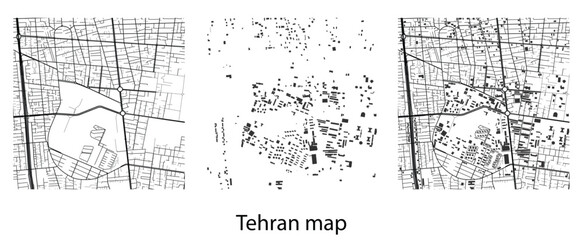 Tehran city map set with streets and building footprints vector illustration template for urban planning tourism and graphic design background © Jabeda