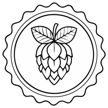 Isolated Black and White Hop Plant Icon in Circle Frame: Representing Brewing Ingredients or a Natural Agricultural Symbol
