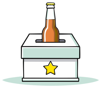 Voting for beer a funny illustration of a bottle in an election ballot box with a star
