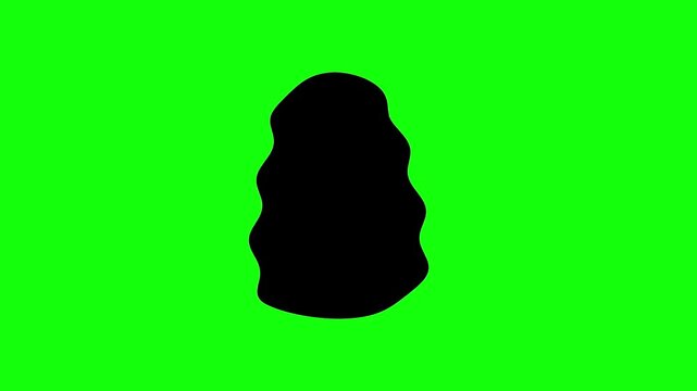 Black silhouette of voluminous wavy long hair or wig with organic flowing edges.  Isolated on vivid green screen, seamless looping animation, crisp matte finish.