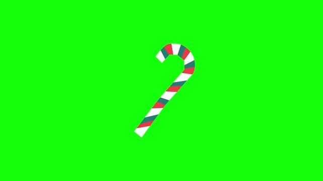 Geometric candy cane with bold red, white and teal diagonal stripes in crisp flat vector style. Isolated on vivid green screen background for easy chroma keying.
