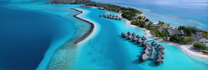 Fototapeta premium Paradise Island With White Sand Beach And Overwater Bungalows
