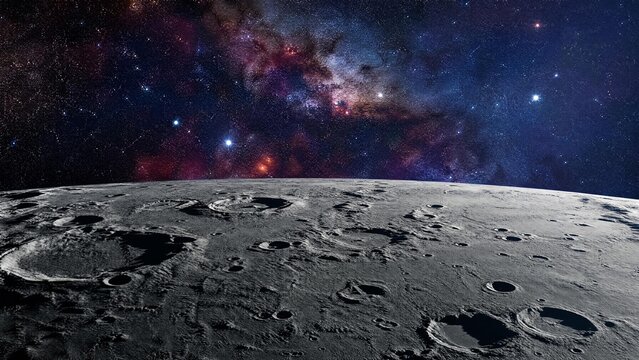 Craters on Moon Surface with Stunning Milky Way Galaxy and Starry Space Background
