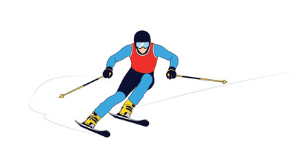 Obraz premium Alpine skier racing downhill on a snowy slope, dynamic pose, sports illustration