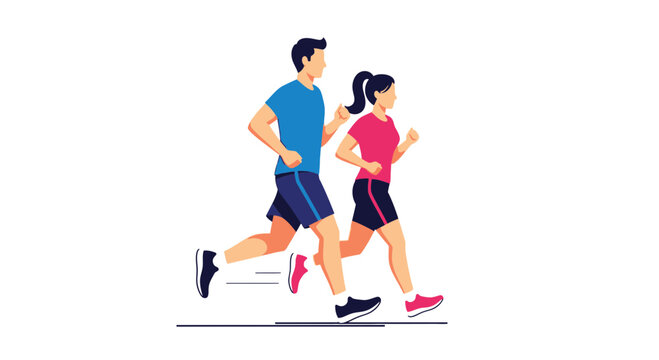 Couple jogging together on white background, healthy lifestyle, fitness, exercise, running