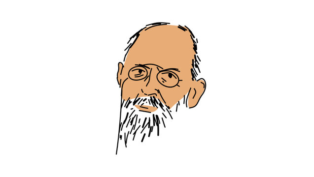 Emil Fischer portrait, color vector illustration