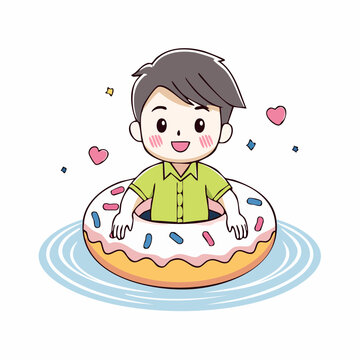 Cute Boy in Donut Float