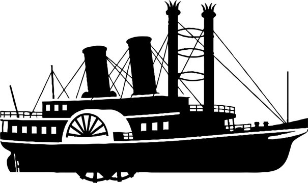 Vintage paddle steamer boat silhouette