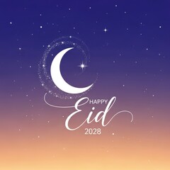 Naklejka premium A vibrant and colorful happy eid 2023 greeting card with a crescent moon and stars