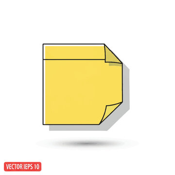 Bright yellow sticky note icon with folded corner on white background in a flat vector design.