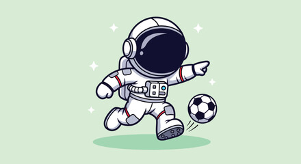 Cute Cartoon Astronaut Playing Soccer in Space Vector Illustration. © Caroline Studio