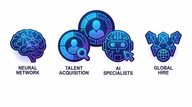 AI startup hiring illustration pack features neural network, talent acquisition, AI specialists, and global hire concepts