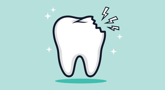 Illustration of a broken tooth with dental pain symbol.