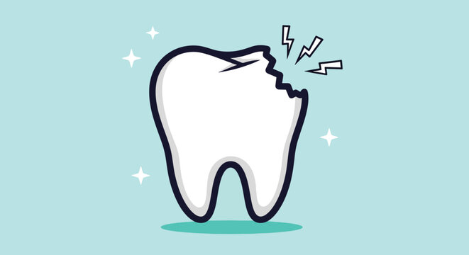 Illustration of a broken tooth with pain symbols.