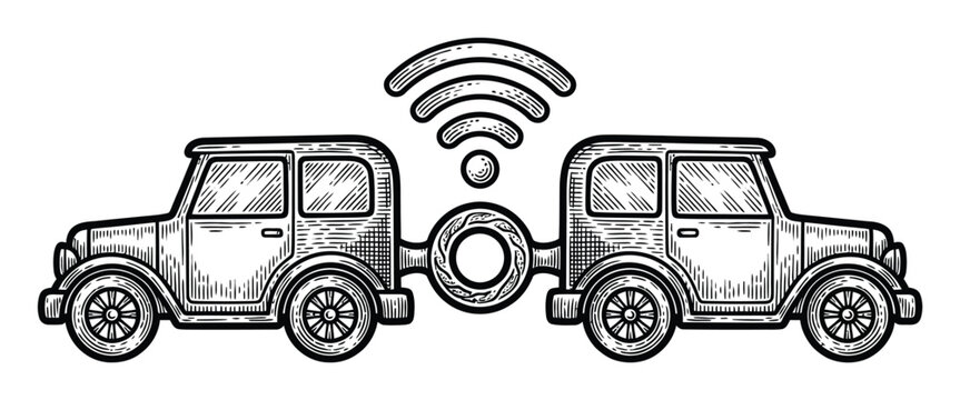 Connected Cars Vector Illustration with Wi-Fi Symbol