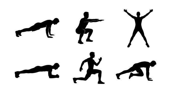 Fitness Exercise Silhouettes: Workout Poses, Bodyweight Training, Cardio, Strength, Active Lifestyle