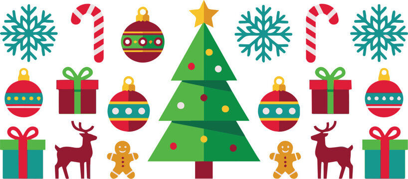 A festive Christmas scene with a decorated tree, gifts, and holiday treats on display indoors.