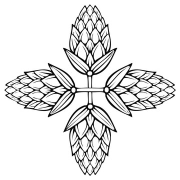 Abstract illustration of hop flowers design element, floral outline.