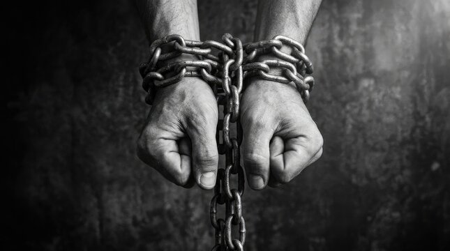World day against trafficking in persons shackled hands symbolizing human exploitation and modern slavery