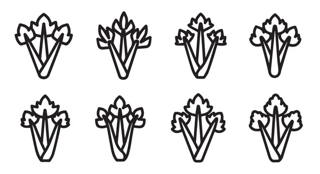 Celery stalks depicted in a clean linear graphic style with isolated white background for diverse design needs