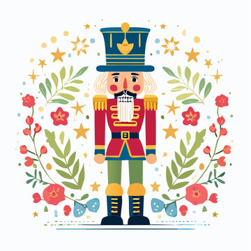 Nutcracker Soldier with Floral Wreath and Stars