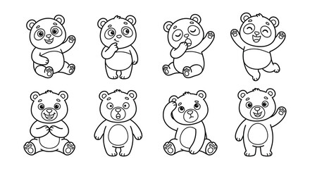 Bear and panda silhouettes set cartoon animal shapes on white background © MdNirob