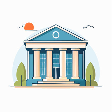 Classical Building with Columns and Sun