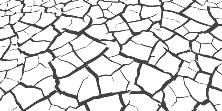 Black and white cracked ground texture with dry soil surface pattern