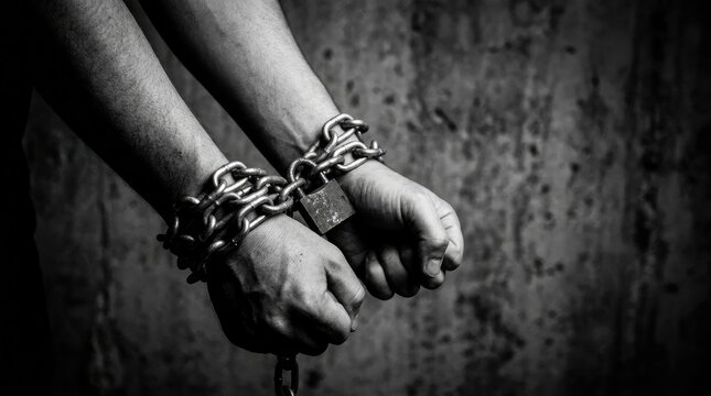World day against trafficking in persons shackled hands symbolizing human exploitation and modern slavery awareness