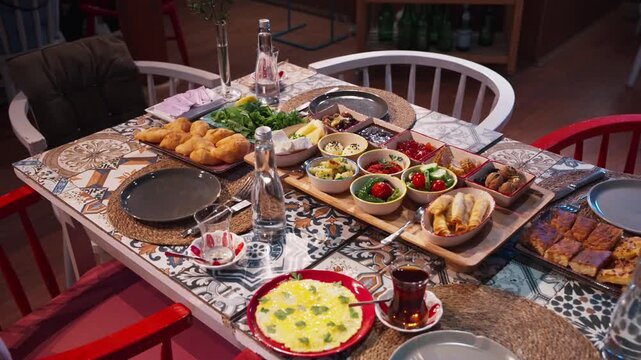 Turkish Breakfast Table Cinematic Slider Shot