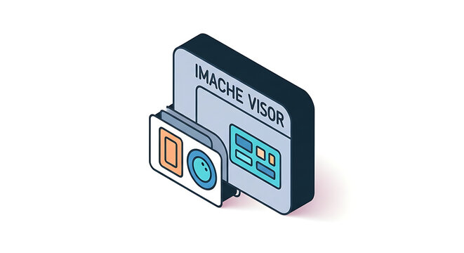 Isometric illustration of imache visor with camera lens and screen on a white background